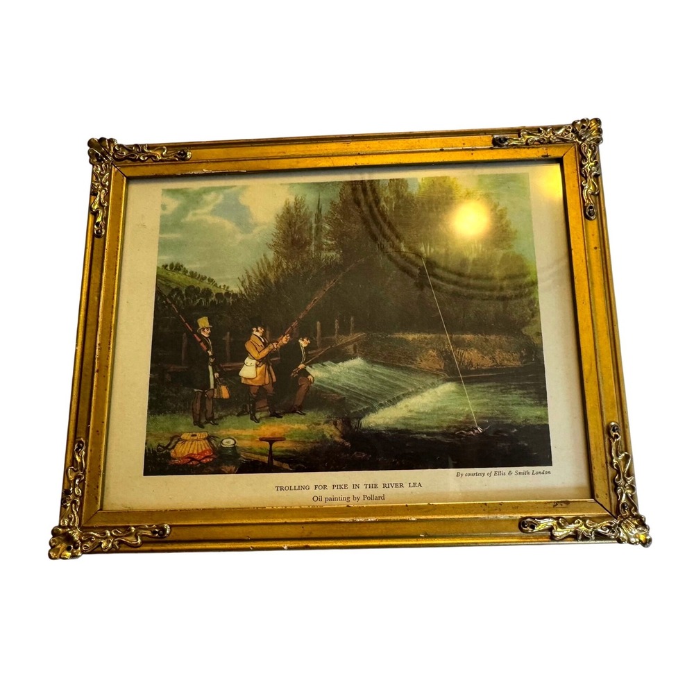 Antique Pollard Oil Print - trolling for the pike in the river lea